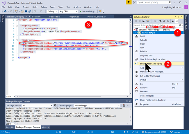 Visual Studio Microsoft.Extensions.DependencyInjection installed